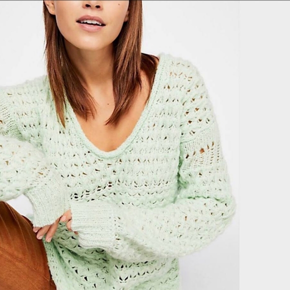 Mint green small Free People Boho women's  sweater - Picture 2 of 6